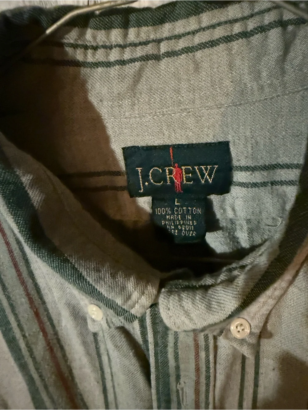 J. Crew vintage Men's Striped Flannel Button-Down Shirt in Sage and Cream